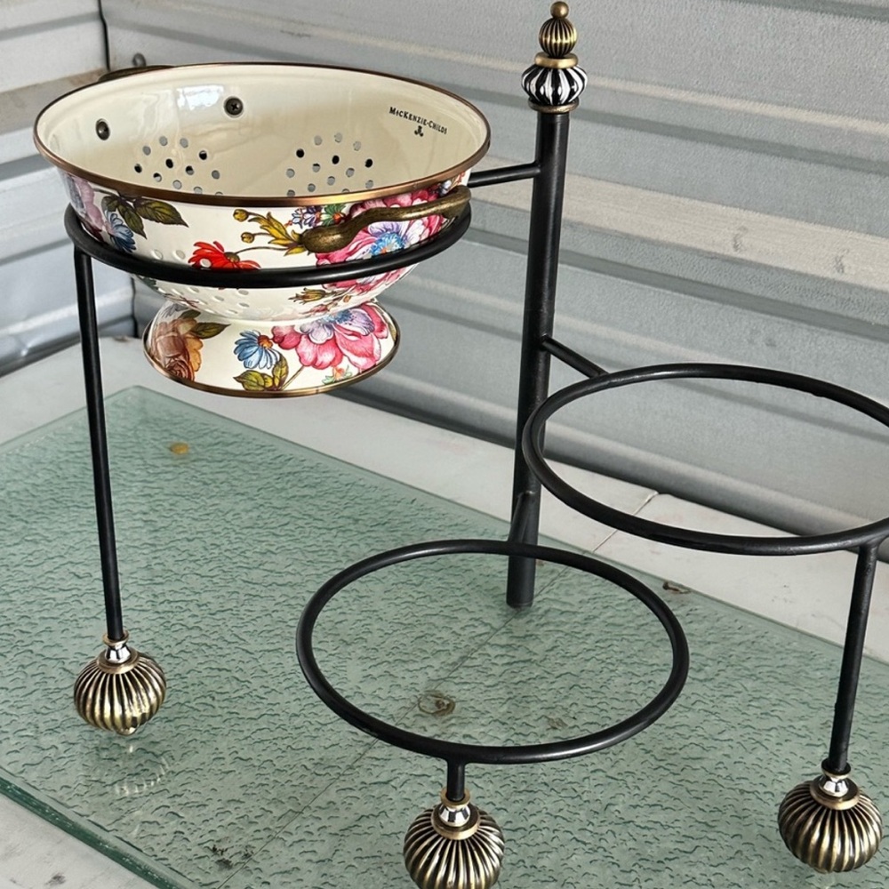 MacKenzie-Childs Floral Colander with Black Stand